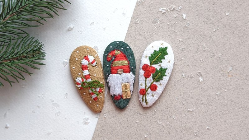 Christmas embroidered hair clip Christmas candy barrette gnome snap clip - Baby Accessories - Other Materials 