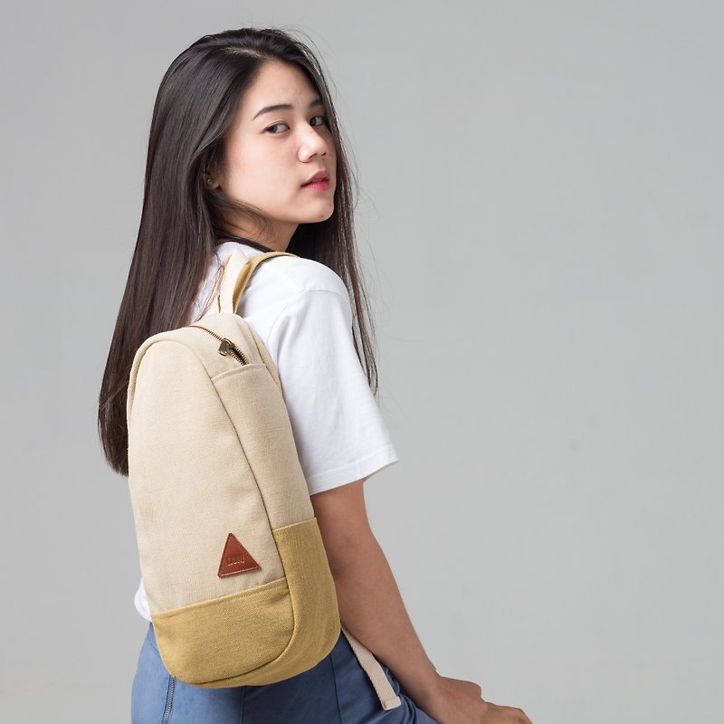 JUN Creamy Mustard Rustic Canvas Mini Shoulder Bag Shoulder Bag Shoulder Bag - Backpacks - Cotton & Hemp White