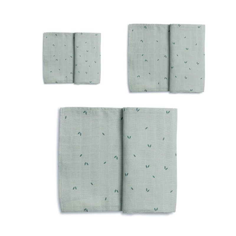 Gloop Organic Cotton Gauze Towel Set of Three / Green Grass - ผ้ากันเปื้อน - ผ้าฝ้าย/ผ้าลินิน สีเขียว