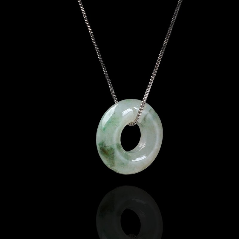 【May ‧Peace】Ice type jade donut necklace with floating flowers | Natural Burmese jade jade A grade | Gift - สร้อยคอ - หยก หลากหลายสี