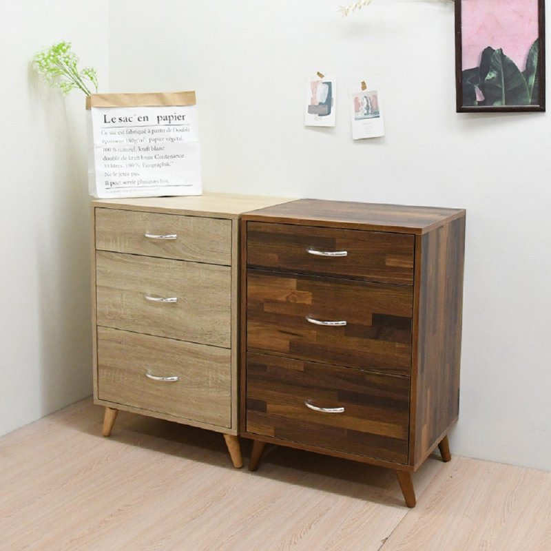 Taiwan-made simple three-drawing cabinet side cabinet plus three-layer storage cabinet bedside table | Joe Aisen - เฟอร์นิเจอร์อื่น ๆ - ไม้ สีนำ้ตาล