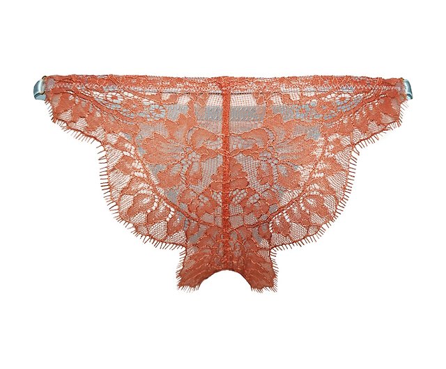 Terracotta lace, blue mesh lingerie set - Bra, panties - Sexy sheer  underwear - Shop Marina V Lingerie Women's Underwear - Pinkoi