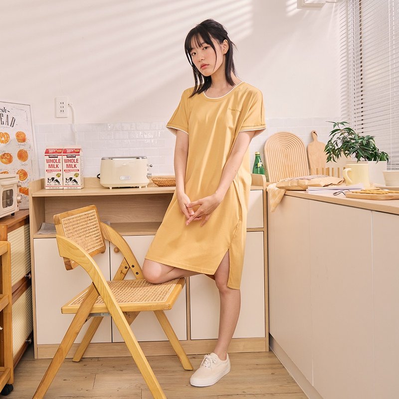 純棉撞色假兩件洋裝-共2色 - 睡衣/居家服 - 棉．麻 多色