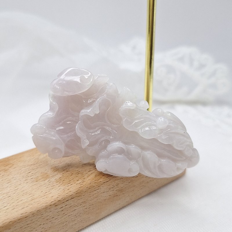 冰潤粉紫羅蘭色手工雕刻白菜擺財吊墜 |天然緬甸玉A貨翡翠 - 項鍊 - 玉石 