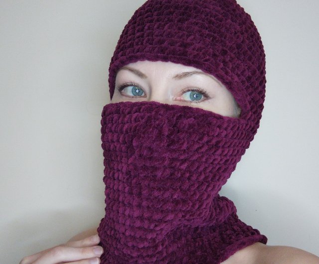 Gray fluffy balaclava ski mask crochet Velvet balaclava