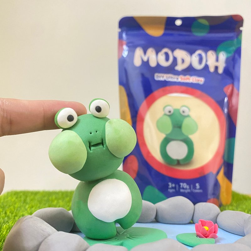 DIY Handmade Bag Mini Small Animal [Bobo Frog] Moduo Single Product Ultra-Light Clay Set - อื่นๆ - ดินเหนียว สีเขียว