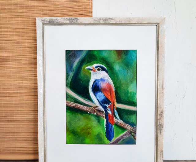 鳥の絵動物の絵オリジナルの絵オイルパステルの絵壁の芸術 - ショップ