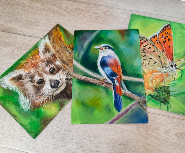 鳥の絵動物の絵オリジナルの絵オイルパステルの絵壁の芸術 - ショップ