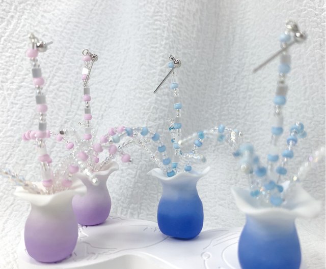 青とグレーの花器 陶器製花瓶 グレーと紫のグラデーション 陶器