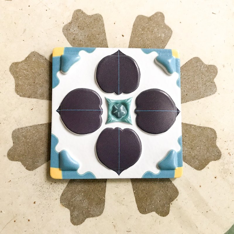 深藍艾莉絲 馬約利卡花磚立體磁鐵+明信片組 - 磁石貼/磁鐵 - 塑膠 藍色
