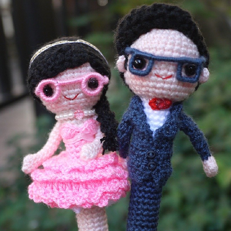 "Hand-made woolen yarn" wedding series styling signature pair pen ♥ Tailor-made article ♥ (The cost of the styling cap is extra) - Stuffed Dolls & Figurines - Other Materials White
