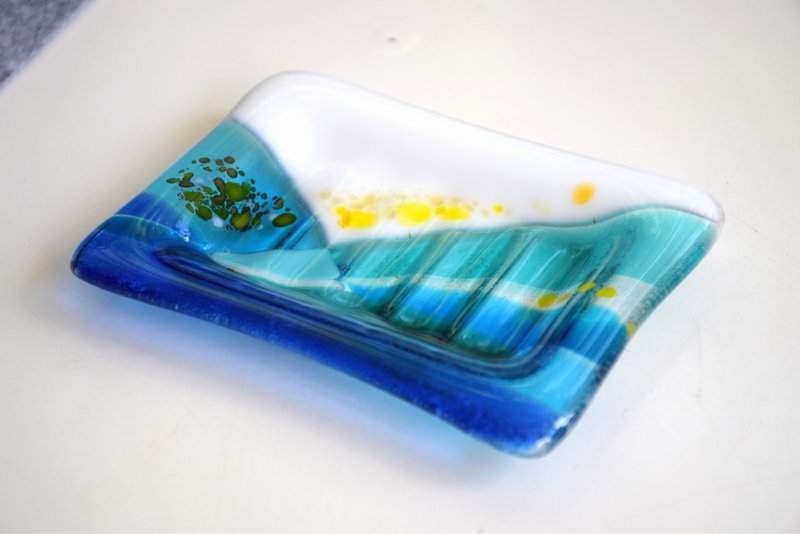 Soap dish fused glass - Blue glass sponge holder - Soap saver for bathroom decor - Bathroom Supplies - Glass Blue