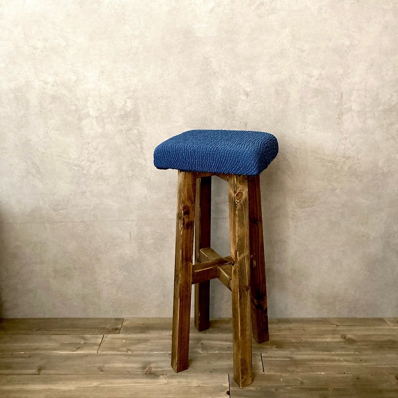 Set of 2 cushioned stools, antique style chairs, 65cm, dark Brown fabric, blue - เก้าอี้โซฟา - ไม้ สีน้ำเงิน