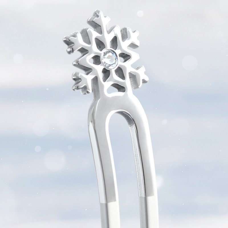 Winter Limited Design / KANZASHI Hair pin 【 Petit Series Snow / Silver】 - เครื่องประดับผม - โลหะ สีเงิน