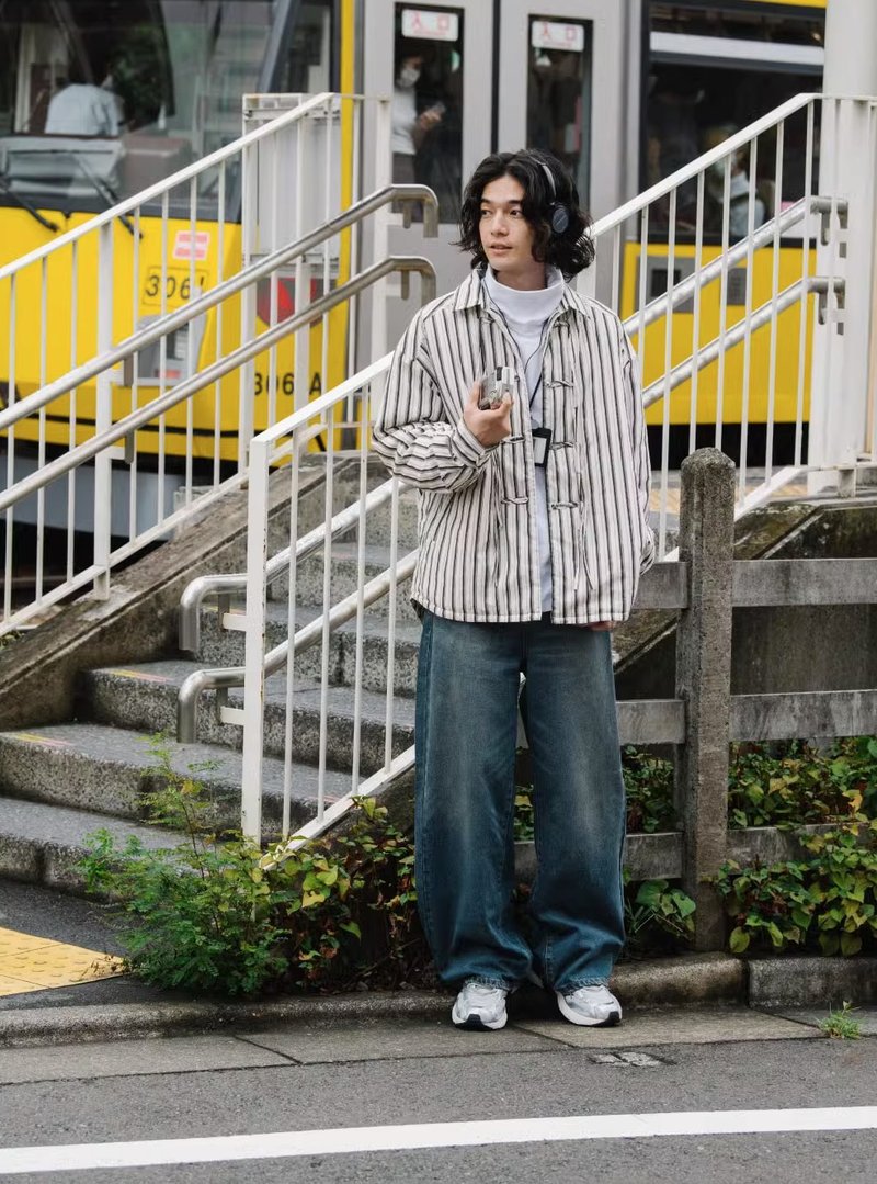 大長腿先生 日系復古水洗直筒牛仔褲 - 男長褲/休閒褲 - 其他材質 藍色