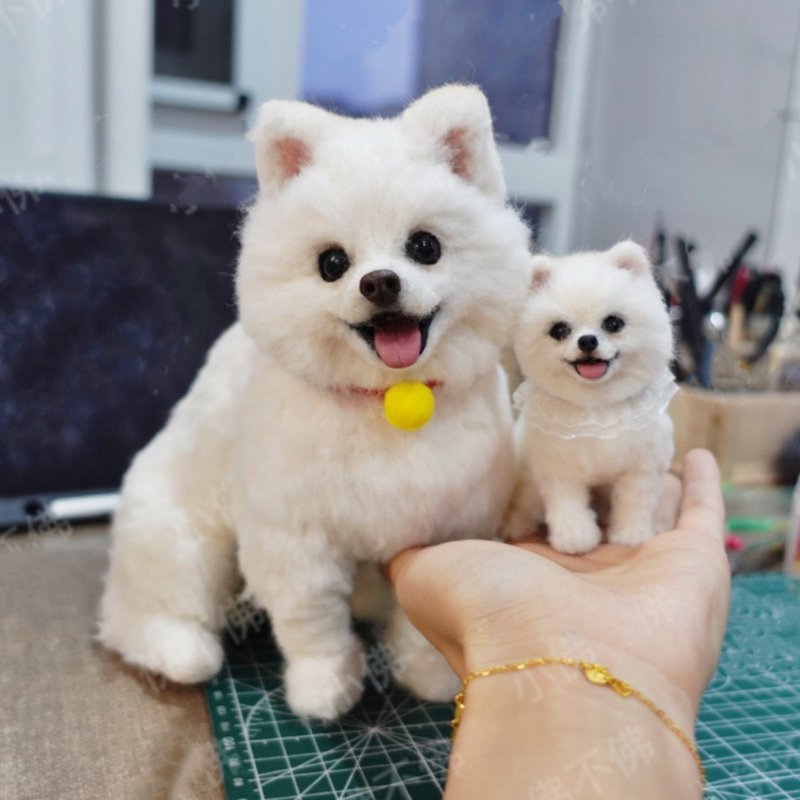 客製化逼真博美犬羊毛氈寵物娃娃定製複刻狗狗猫咪毛小孩公仔 - 貓/狗玩具 - 羊毛 多色