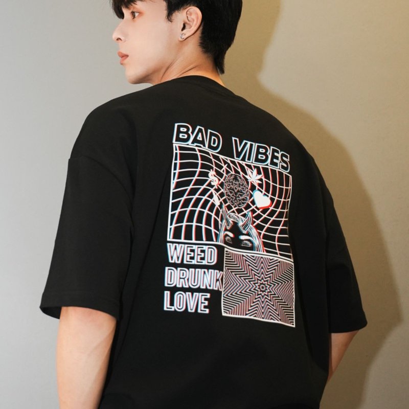 【CREEPS】バッドヴァイブス ルーズヘビープリントTシャツ 210g - Tシャツ メンズ - コットン・麻 多色