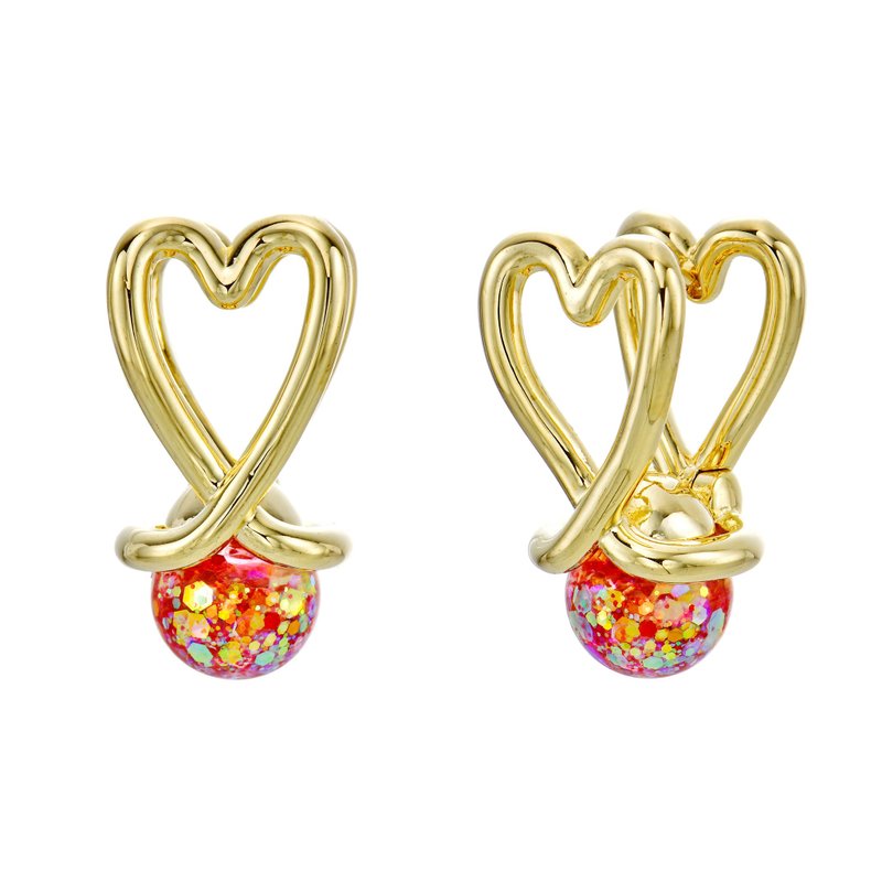 Pretzel heart snowball one-touch earring - 耳環/耳夾/耳骨夾 - 玻璃 