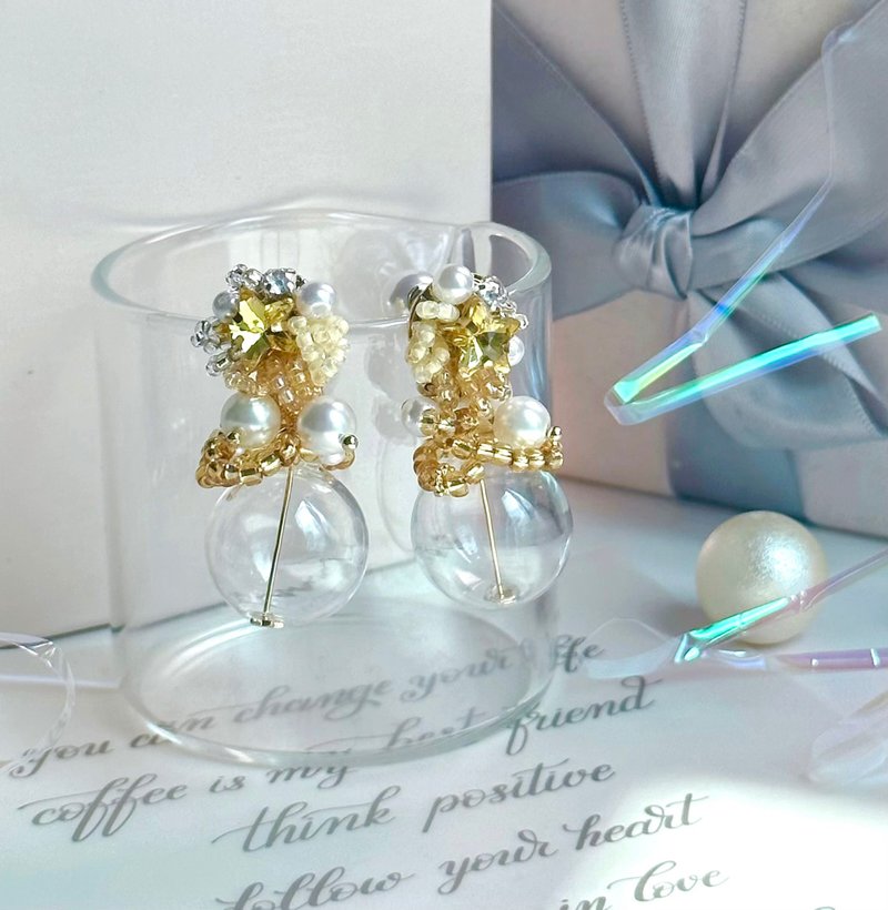 Star earrings/party earrings/planet earrings/wedding earrings/ Stone earrings - ต่างหู - คริสตัล สีเหลือง