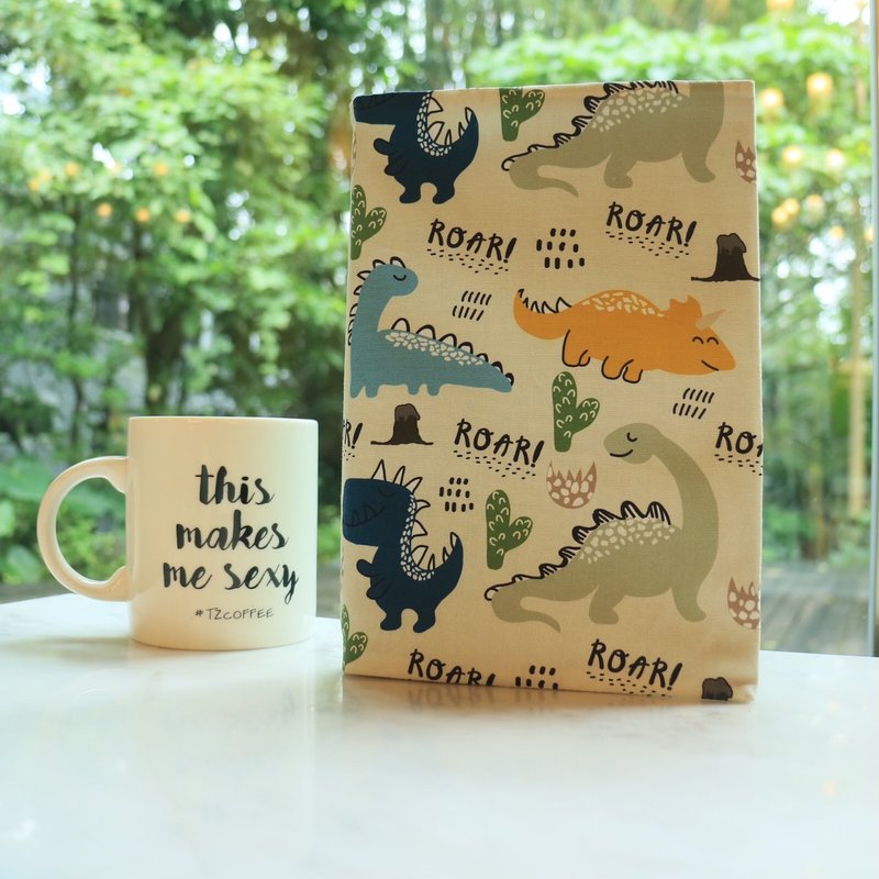 [Little Dinosaur] Book Cover Adjustable Cloth Book Cover Handmade Cloth Book Cover A5 A6 B6 20K 25K 50K - Book Covers - Cotton & Hemp White