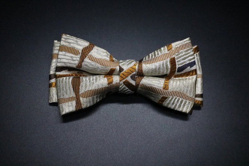 卡其色石頭紋真絲領結/時尚婚禮蝴蝶結禮服 - 領結/領巾 - 絲．絹 卡其色