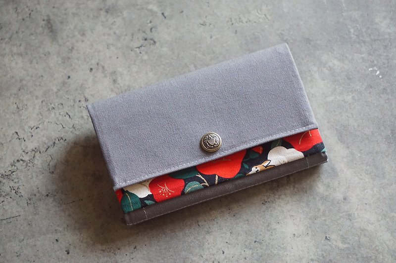 【 Gift】Long Wallet- 4 card-slots/Floral/cotton-linen - Wallets - Cotton & Hemp Gray