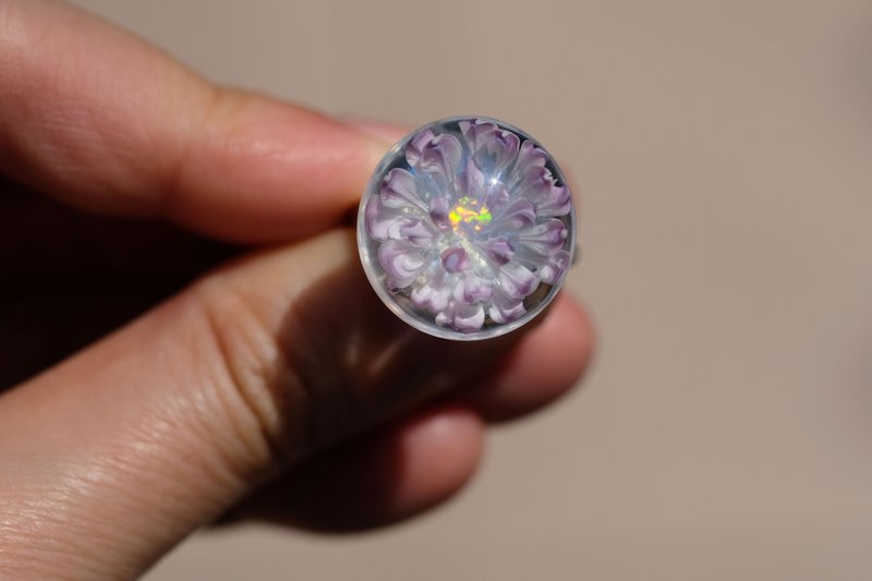 FeatherFloral (Purple) 花羽琉璃指環 - 戒指 - 玻璃 紫色