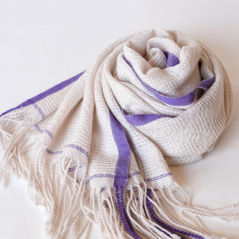 Cashmere Handwoven Cashmere Silk Stole [Ayaka 04] - Knit Scarves & Wraps - Other Materials White