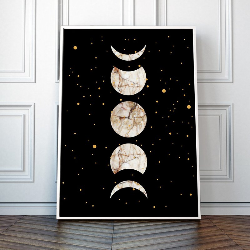 Moon Phases Art Poster in Marble Stone Texture - 壁貼/牆壁裝飾 - 紙 