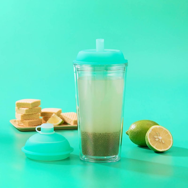 YCCT啵啵杯710ml- 薄荷綠 -可收納吸管的雙層吸管杯 台灣設計製造 - 水壺/水瓶 - 塑膠 灰色