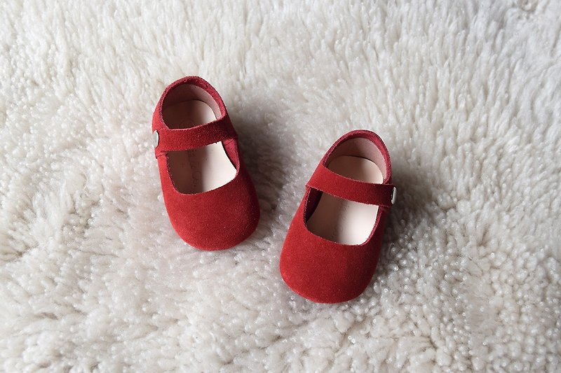 Red Classic Mary Jane Shoes for Baby Girls NB-6M, Baby Shower Gift - ของขวัญวันครบรอบ - หนังแท้ สีแดง