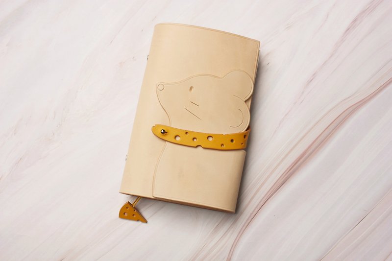 Original cheese cute year of the rat silhouette cheese hole custom leather handmade design hand account loose-leaf notebook - Notebooks & Journals - Genuine Leather Orange