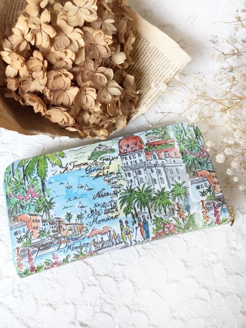 Hand a gift "long clip" Watercolor landscape / Valentine's Day birthday Mother's Day exchange gift - Wallets - Genuine Leather Multicolor
