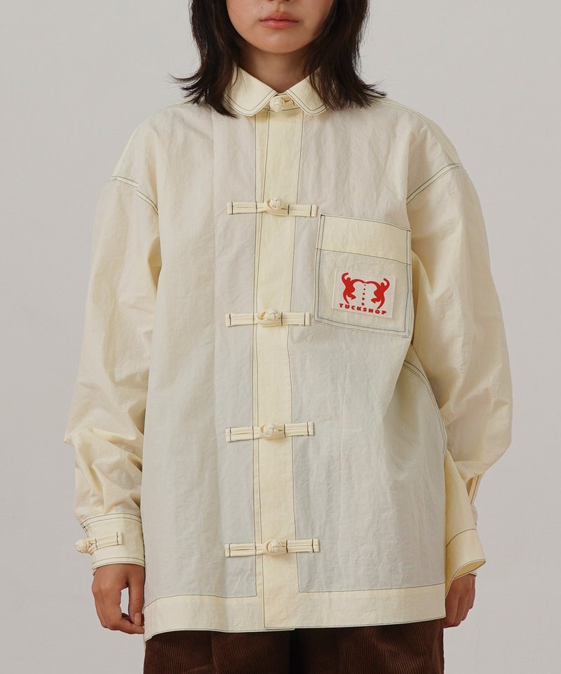 象牙白尼龍功夫襯衫式外套 - 女襯衫 - 尼龍 白色