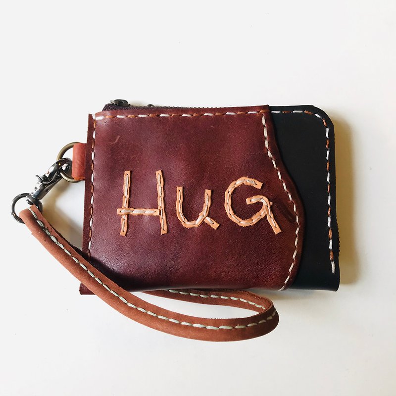 HuG Hug L leather zipper bag clutch bag sniffing leather hand-made - Wallets - Genuine Leather Brown
