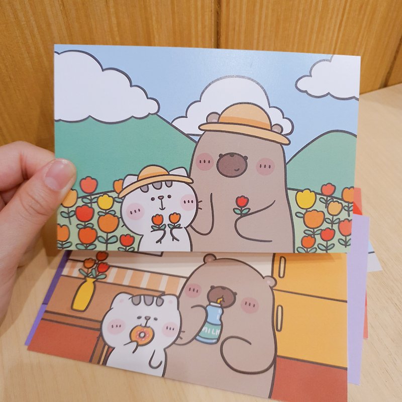 Mr. Bear and his cutie cat : Postcard Love story Set 11 pcs. - Cards & Postcards - Paper Multicolor
