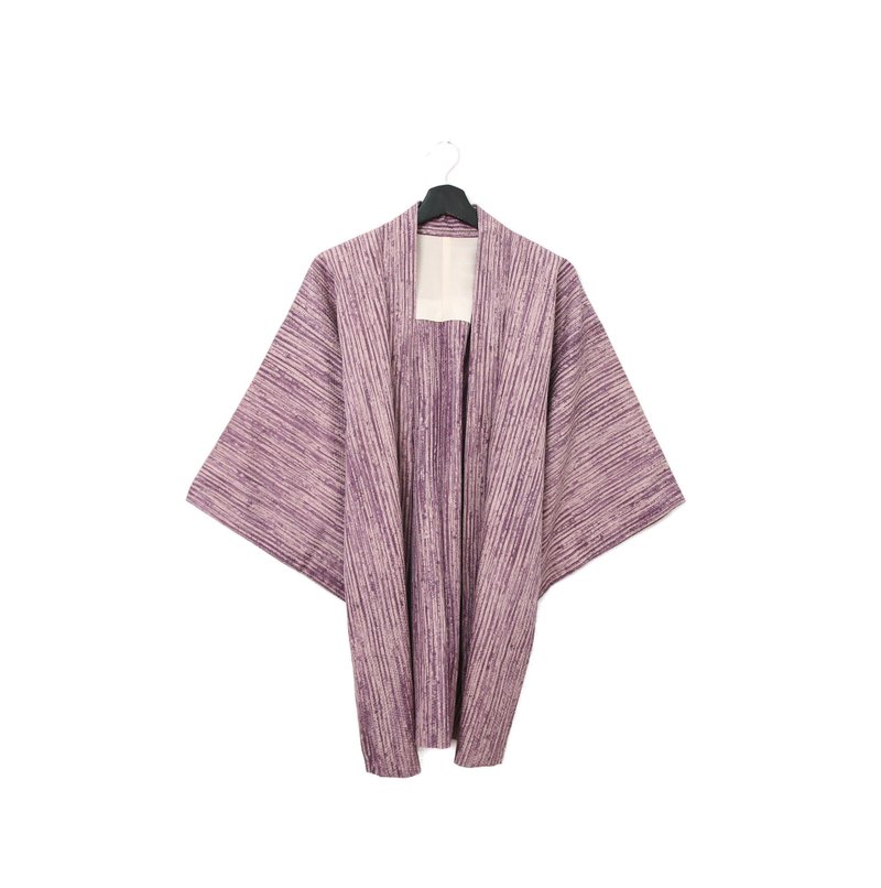 Back to Green-日本帶回羽織 紫色 白線條 kb-66/vintage kimono - 女大衣/外套 - 絲．絹 