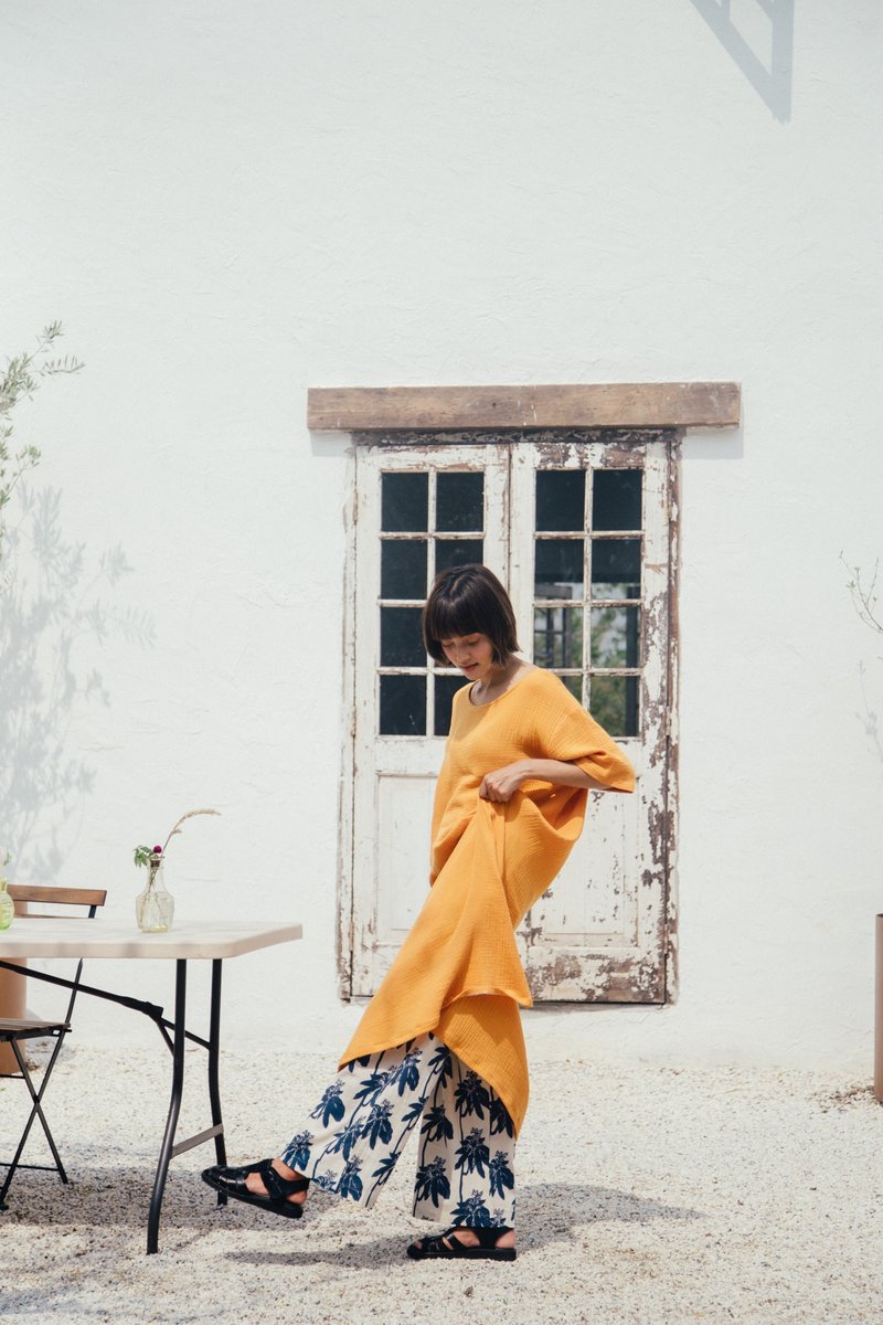 Mulmul vine wide pants - 中性長褲/短褲 - 棉．麻 藍色