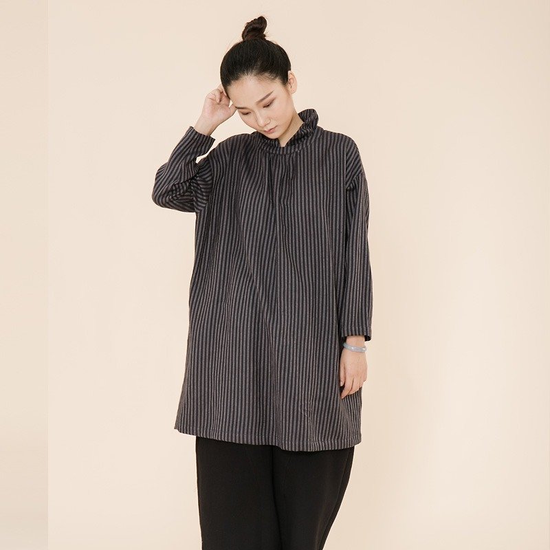 BUFU long sleeves woolen dress  D170620 - One Piece Dresses - Wool Gray