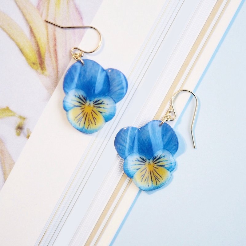 Sapphire color viola flower earrings, Dainty 14k Gold Fill - Earrings & Clip-ons - Other Materials Blue