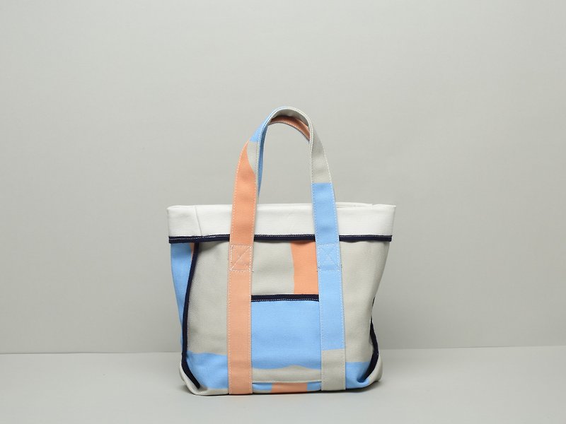 Asymmetric pouch / waterproof paint / orange blue - กระเป๋าถือ - ผ้าฝ้าย/ผ้าลินิน สีส้ม