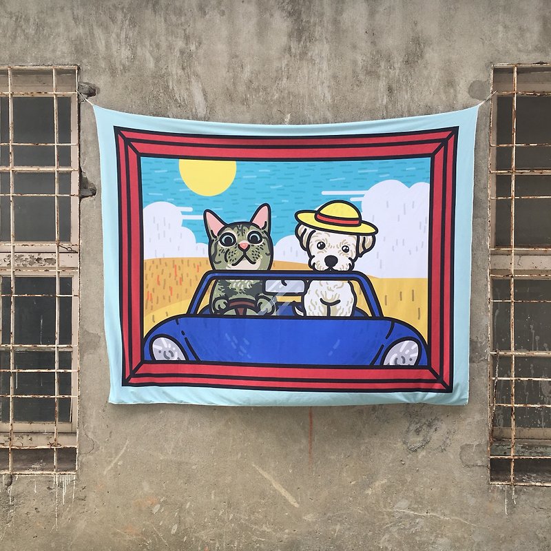 customized cotton curtain with pets&#39; illustrations (with 1 or 2 pets) - Camping Gear & Picnic Sets - Other Materials 