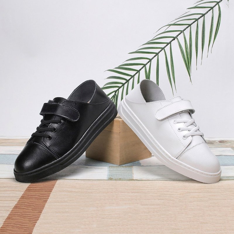 Textured genuine leather two-wear casual shoes-all black/all white 8062L - Women's Casual Shoes - Genuine Leather White