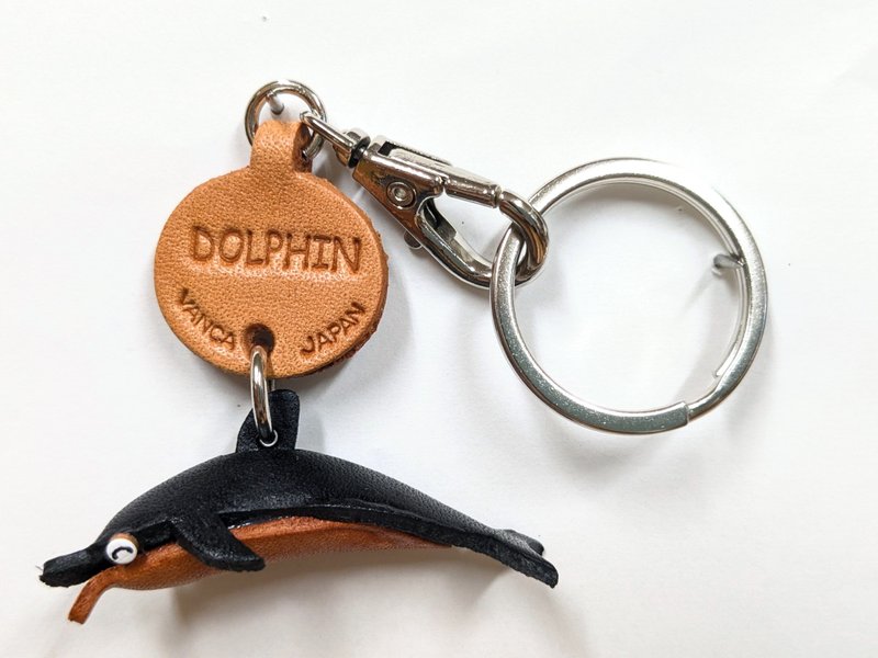 海豚 迷你 真皮鑰匙圈 手作 日本製 立體造型 VANCA - 鎖匙扣/鎖匙包 - 真皮 黑色