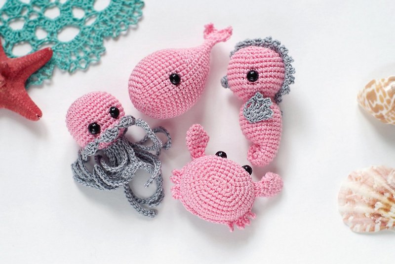Pink crochet set toys Animals Sea - ของเล่นเด็ก - ผ้าฝ้าย/ผ้าลินิน สึชมพู