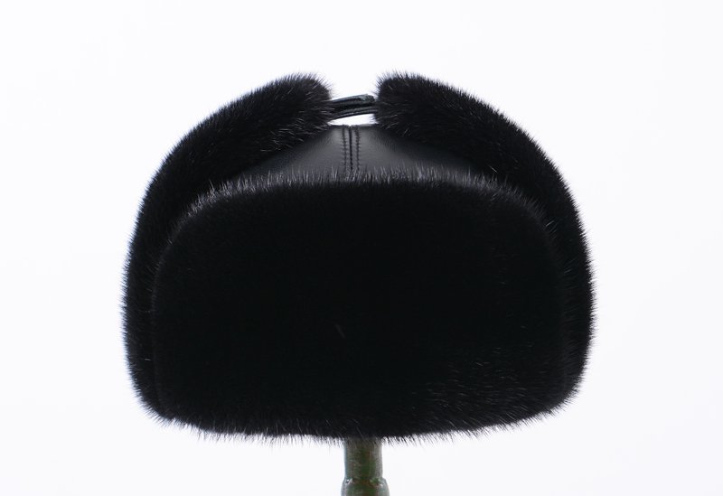 Mens Classic Russian Fur Hat Ushanka Hat Winter Real Fur Hat Trapper Fur Hat - Hats & Caps - Wool Black