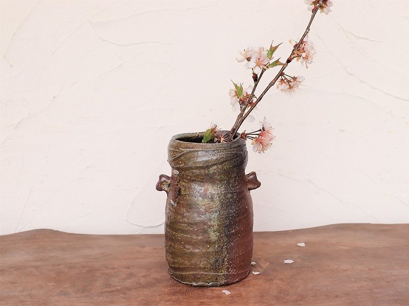 備前焼 耳付き花入れ h1-016 - 花瓶・植木鉢 - 陶器 ブラウン