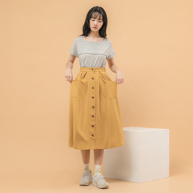 [Classic Original] Swaying_Swaying Cardigan Skirt_CLB003_Ginger - Skirts - Polyester Yellow