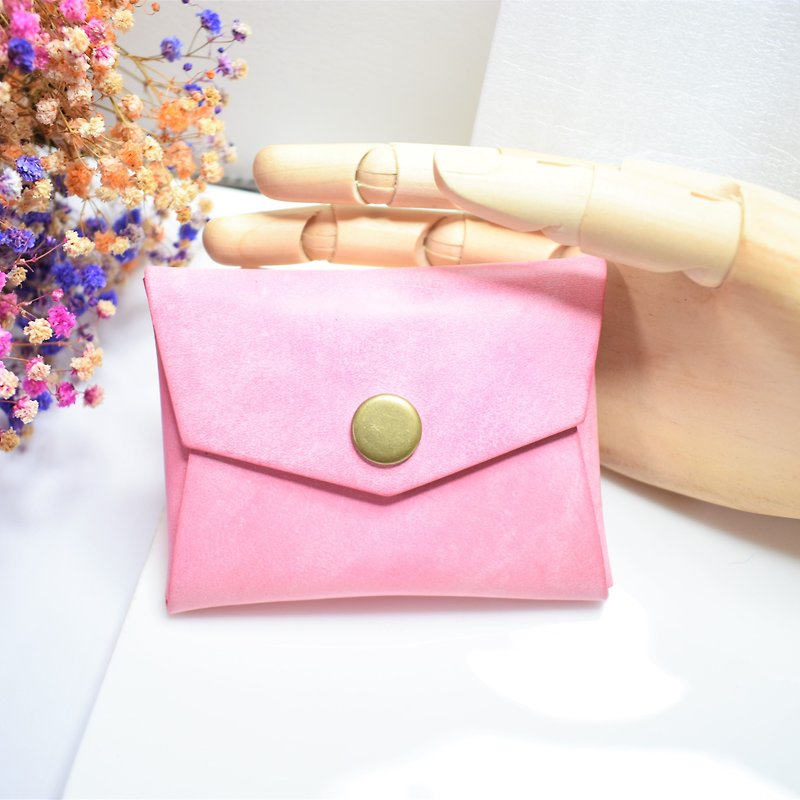 [New pink launch] Universal small wallet, basic business card holder, planted and kneaded cowhide - กระเป๋าใส่เหรียญ - หนังแท้ สึชมพู