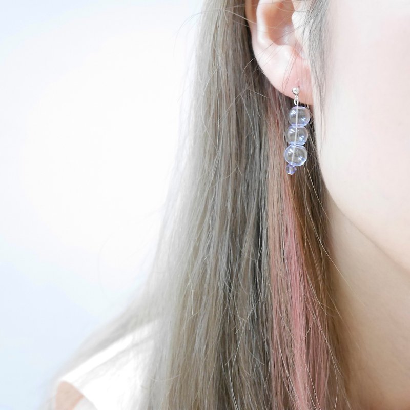Simple Bubble Bubbles Three-dimensional Bubble Glass Ball Serenity Pink Blue 925 Sterling Silver Earrings - ต่างหู - แก้ว สีม่วง